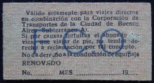 Imagen 2 de 2 de Antiguo Boleto Tren F. C. Oeste. Diciembre 1948. 46184