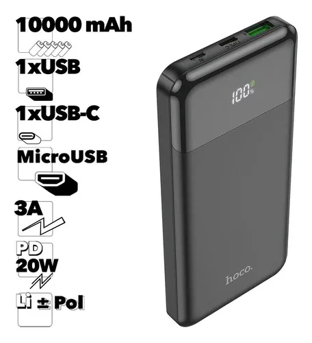Power Bank Portátil Carga Rapida 10000mah Compacto Negro