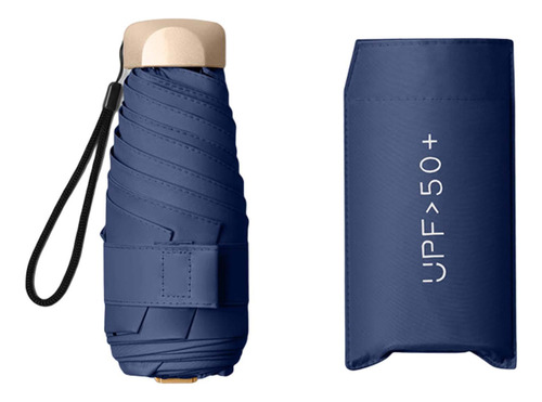 Mini Sombrilla De Protección Solar Con Estuche Azul Oscuro