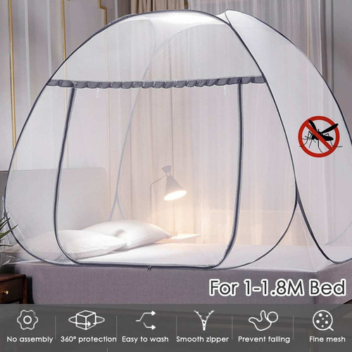 Mosquitero Plegable Cama 1.8x2x1.5m, Sin Necesita Colgarse Gris