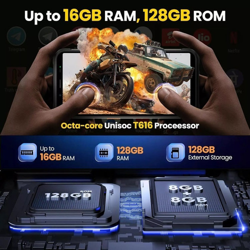 Ulefone Ulefone Power Armor 16s Dual 4g Teléfono Robusto 16gb Ram 128gb Rom9600mah Batería 122db Sonido Más Alto 50mp Cámara 5.93 Hd+ Android 13