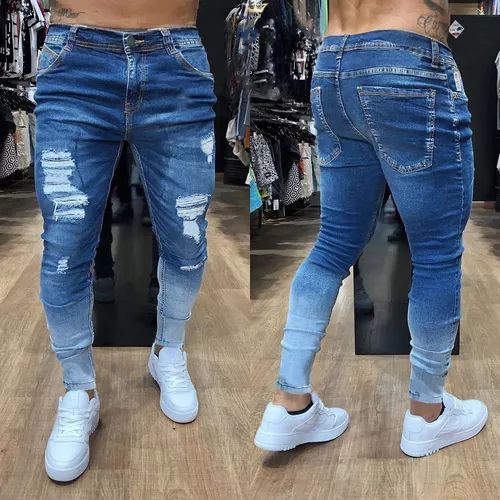 Calça Jeans Degradê Skinny Destroyed Masculina