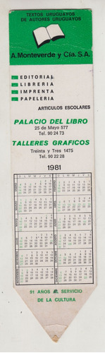 1981 Palacio Del Libro Marcador De Libros Calendario Uruguay