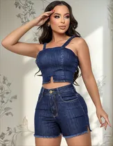 Comprar Conjunto All Jeans Feminino Lycra Top Short Lycra Cós Alto
