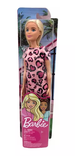 Boneca barbie fashion and beauty vestido preto com estampa rosa mattel