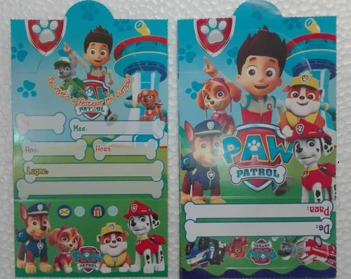 Set 12 Tarjetas Para Invitación Cumpleaños Paw Patrol