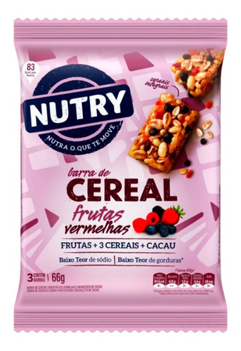 Barra De Cereal Frutas Vermelhas Nutry 66g - 3 Un. De 22g