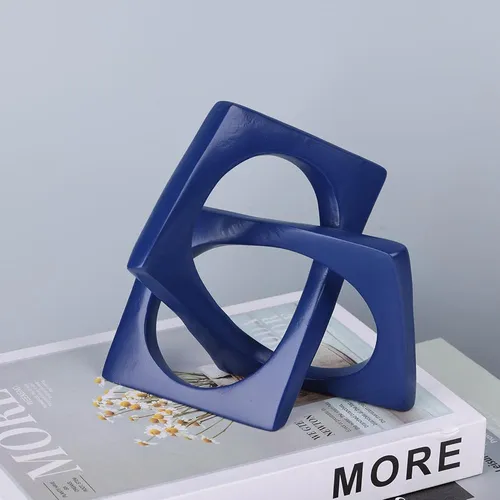 Escultura Geométrica Azul Marino Decorativa Para Mesa