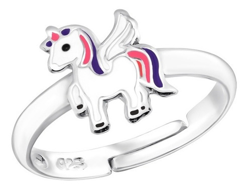 Anillo Niña Unicornio Ajustable Plata 925 + Cajita Regalo