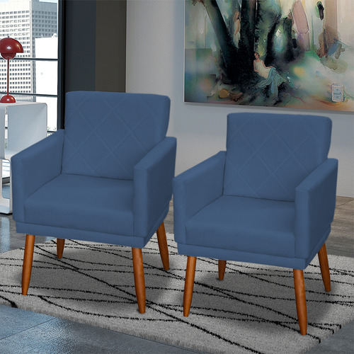 Kit 3 Poltronas Decorativas Para Recepção Consultório Cores Cor Azul-marinho Desenho Do Tecido Suede Liso
