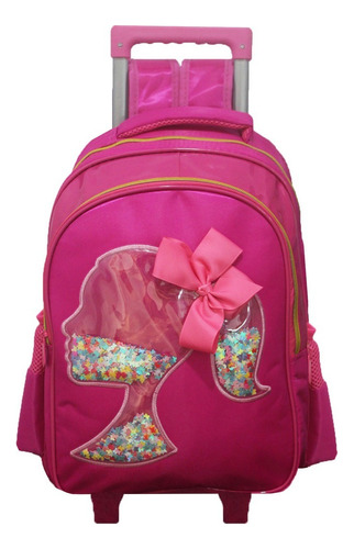 Mochila Escolar Infantil Menina Boneca Laço 3d Impermeável Cor Rosa