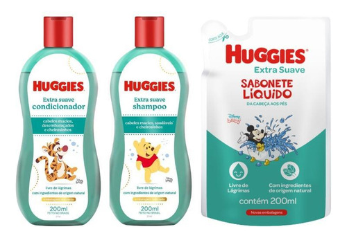 Kit Shampoo+cond+sab Líquido Refil Huggies 200ml Extra Suave