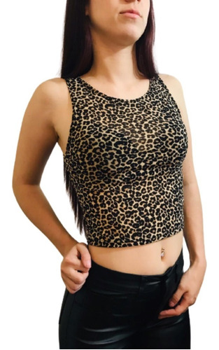 Musculosa Crop Top Corto Blusa Animal Print Microtul Fiesta