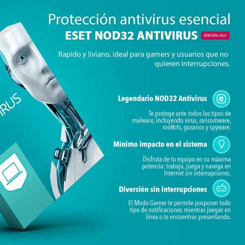 Imagen 2 de 3 de Eset Antivirus Nod32 1 Pc 1 Año- Digital