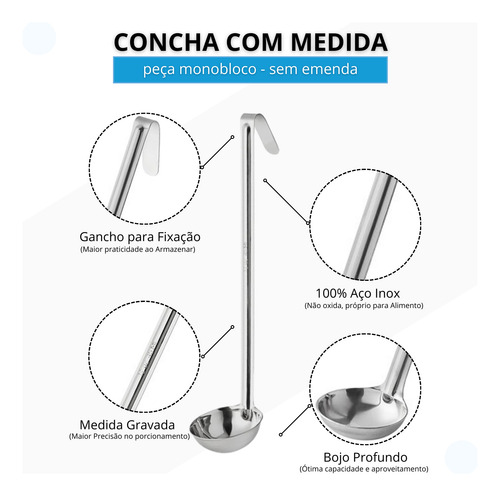 Concha Com Medida 44 Ml Em Aço Inox Profissional De Cozinha