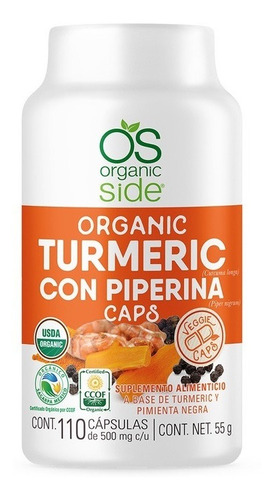 Cápsulas Cúrcuma Orgánica 90pz Organic Side Vegetal Turmeric