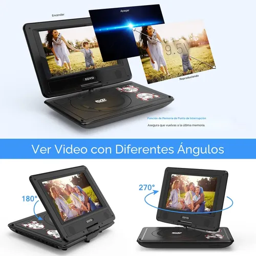 Leitor De Dvd Portátil Sqqbzz 9.5 Com Tela Giratória Preta Negro