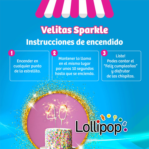 Imagen 2 de 6 de Vela Sparkle Numero 8 Dorado - Lollipop