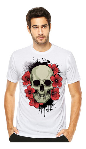 Camisa Camiseta Caveira Rosas Skull Roses Estampa Exclusiva