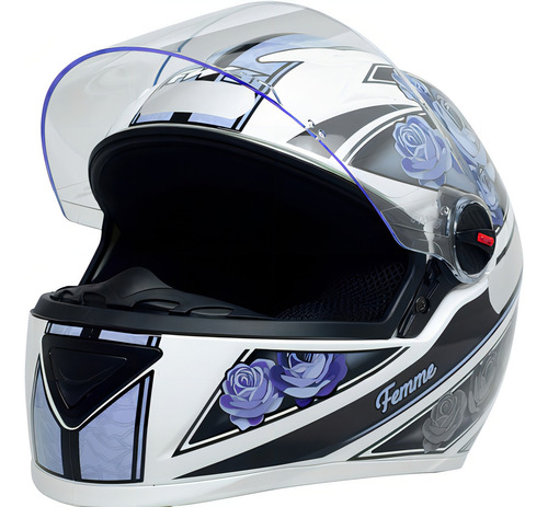 Capacete Fechado Para Moto Narigueira Gt Femme Branco Lilas Tamanho do capacete 60