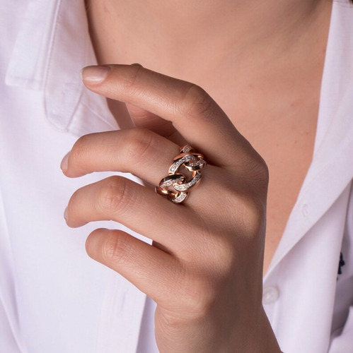 Anel Ouro Noivado Diamantes Elos Cubano Aberto Delicado Luxo