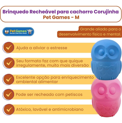 Brinquedo Recheável Para Cachorro Corujinha Pet Games M Rosa