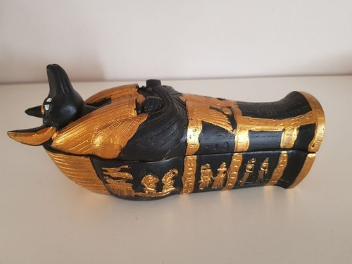 Sarcófago De Anubis Dorado Con Momia Traído De Egipto 18 Cm