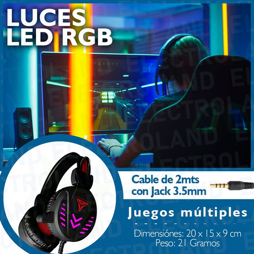 Imagen 5 de 10 de Auricular Gamer Luz Led Rgb Micrófono Sonido Hq Pc Ps4