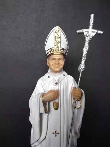Imagem De Papa Joao Paulo Ii 22cm Em Resina Cor Pintura A Mão