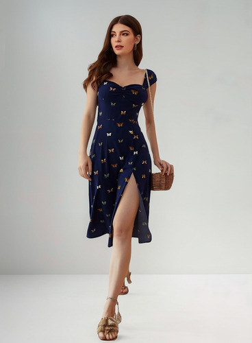 Vestido Lencero Sin Espalda Con Estampado De Mariposas