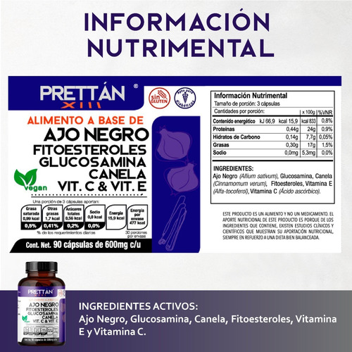 Ajo Negro Suplemento Alimenticio 600mg 90 Capsulas Prettan