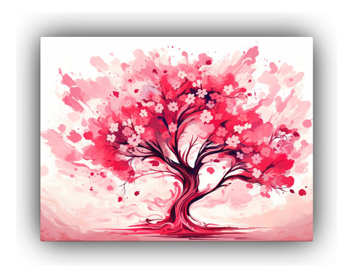 50x40cm Cuadro Abstracto Árbol Alamo Rojo Rosa Neonoir