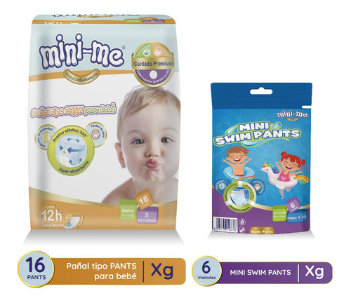 Imagen 2 de 3 de Pañal Pants Mini Me Talla G/xg/xxg Bultox8paqs + Swim Pant