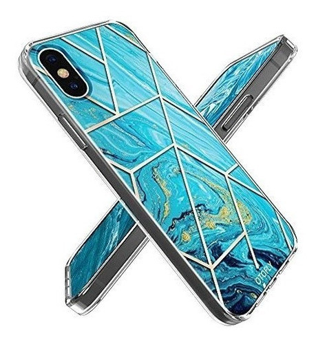 Funda Compatible Con iPhone XS Max Mármol Turquesa Dorado