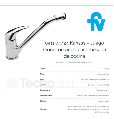 Fv Kansas Griferia De Cocina Cromo 411.04/24