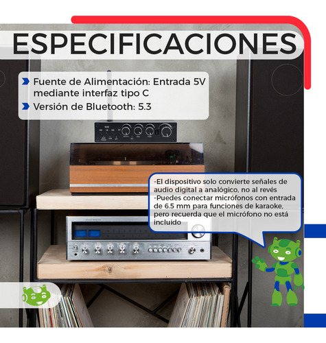 Convertidor Adaptador De Audio Digital A Analógico Slim Company AV.SZ.CON.205.4 Coaxial Óptico Receptor Bluetooth Con Control Color Negro