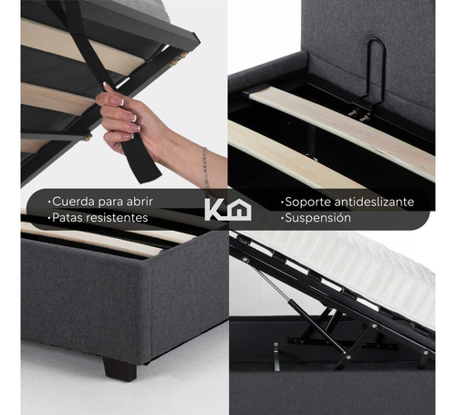 Base Cama Abatible Madera + Colchón Premium Matrimonial