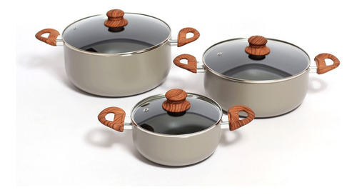 Set Batería Cocina 6 Piezas 3 Ollas Antiadherentes Carol Color Gris