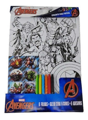 Conjunto Pintura Giz De Cera Adesivos Personagens Disney Cor Avengers