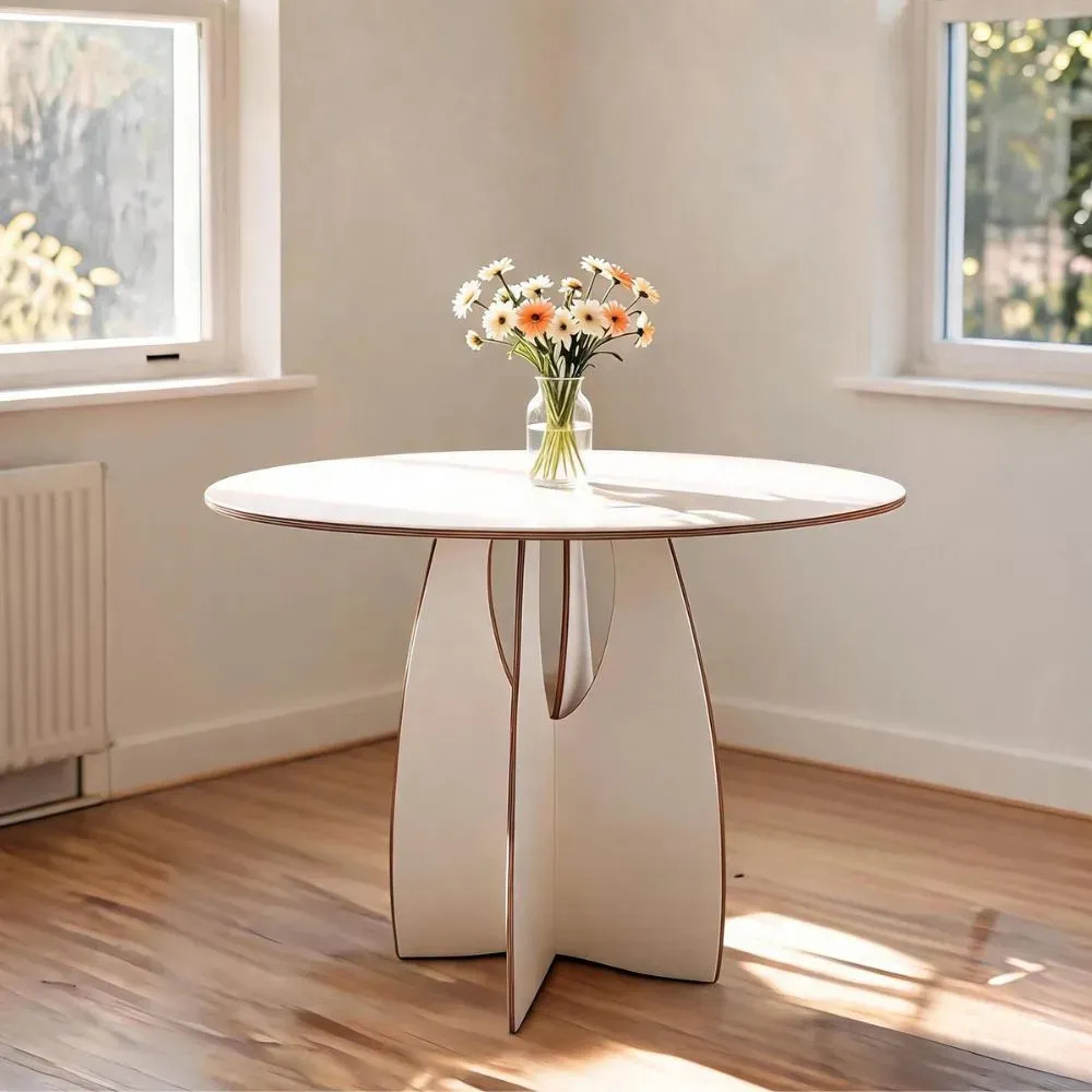 Mesa Redonda Arco 90cm Mdf 4 Lugares Byhouse Branco