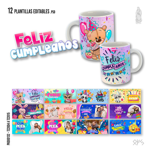 12 Plantillas Editables Para Sublimar Tazas De Cumpleaños