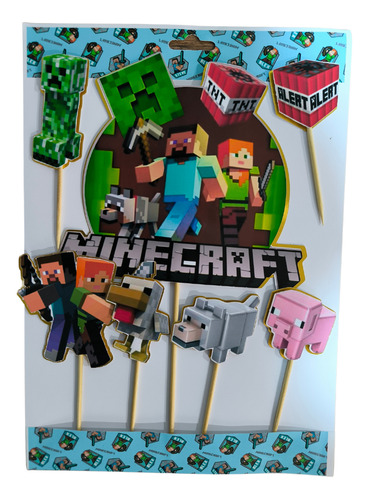 Pack 7 Topper Cotillón Minecraft 