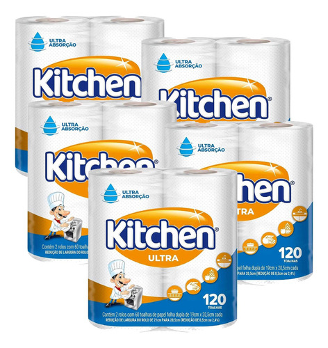 Papel Toalha Cozinha Kitchen Folha Dupla 10 Rolos - 600 Fls