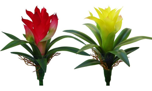Bromélias Flores Folhas Silicone Kit 2 Vermelhas 2 Amarelas | Parcelamento  sem juros