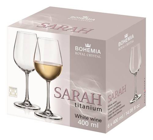 Set X 6 Copa Cristal Vino Blanco 400ml Sarah Bohemia