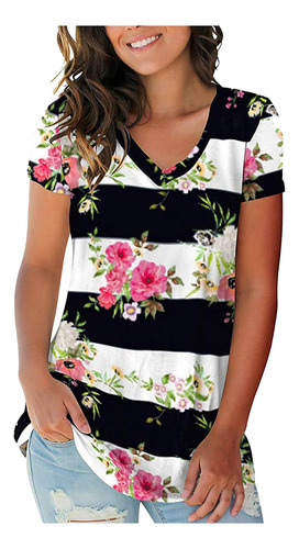 Camiseta R Camisetas Florales Básicas Con Cuello En V Y Mang