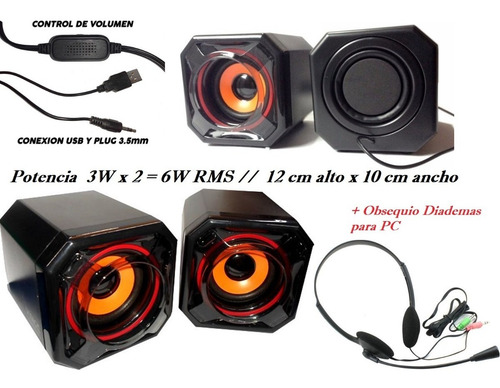 Parlantes Unitec Usb Y Plug 3.5 Mm + Obsequio Diademas Pc