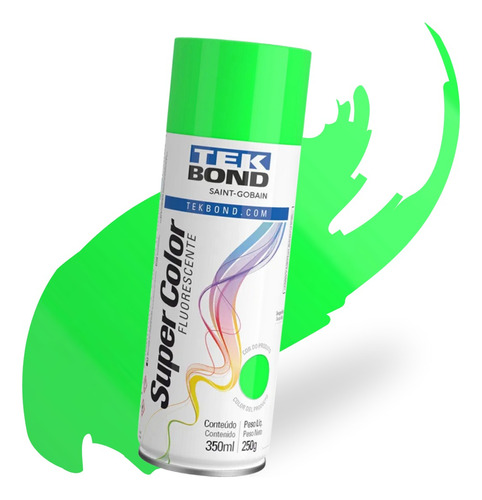 Tinta Spray Super Color Fluorescente Verde 350ml Tekbond