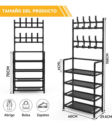 Estante Para Zapatos, Zapatera Rack Con Perchero De4 Niveles