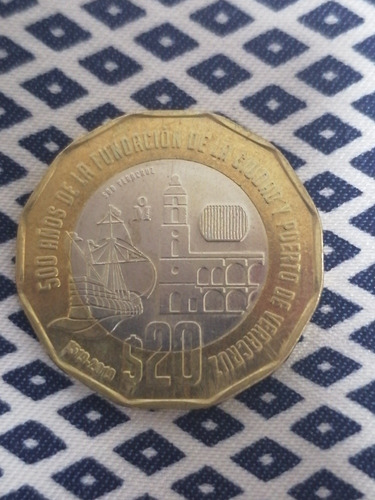 Moneda De $20 Conmemorativa 500 Años Fundación De Veracruz